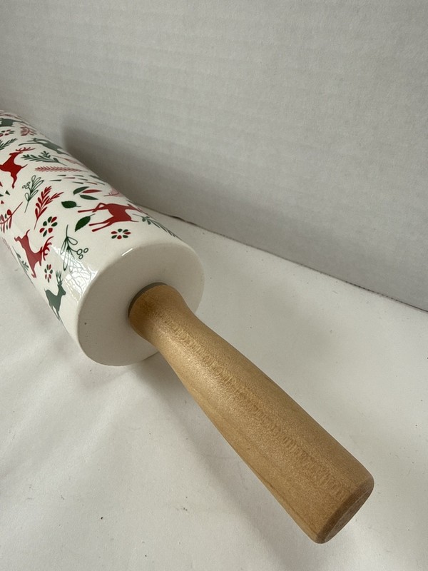 ULTRA RARE Christmas Reindeer Ceramic Rolling Pin Holiday Decor “Vintage Style” gallery