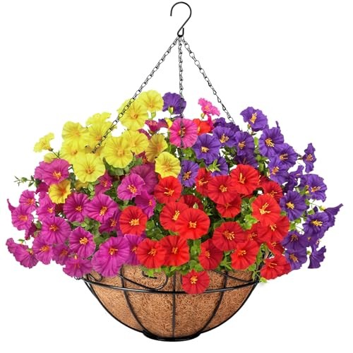 Artificial Hanging Plants Flowers Basket for Spring Summer Outdoor Multi Color