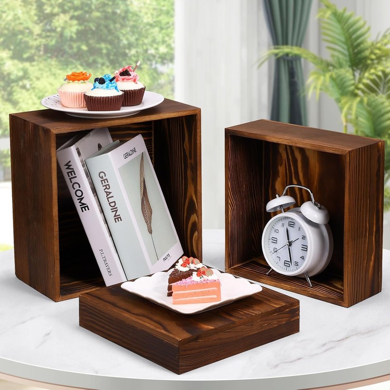6 Pack Wooden Risers Display Stands Rustic Wood Cake & Cupcake Stands Party gallery