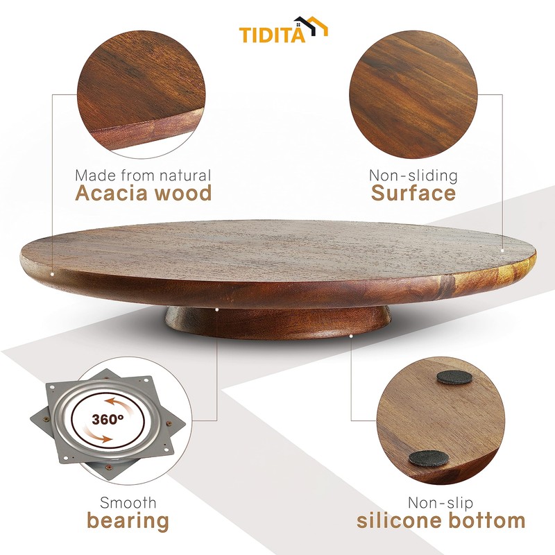 13 Inch Wooden Rotating Cake Stand Round Slice Cake Holder for Table Centerpiece gallery