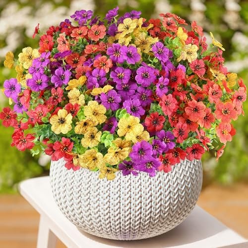 16 Bundles Artificial Flowers for Outdoor 16 PCS Red Purple Yellow Orange gallery