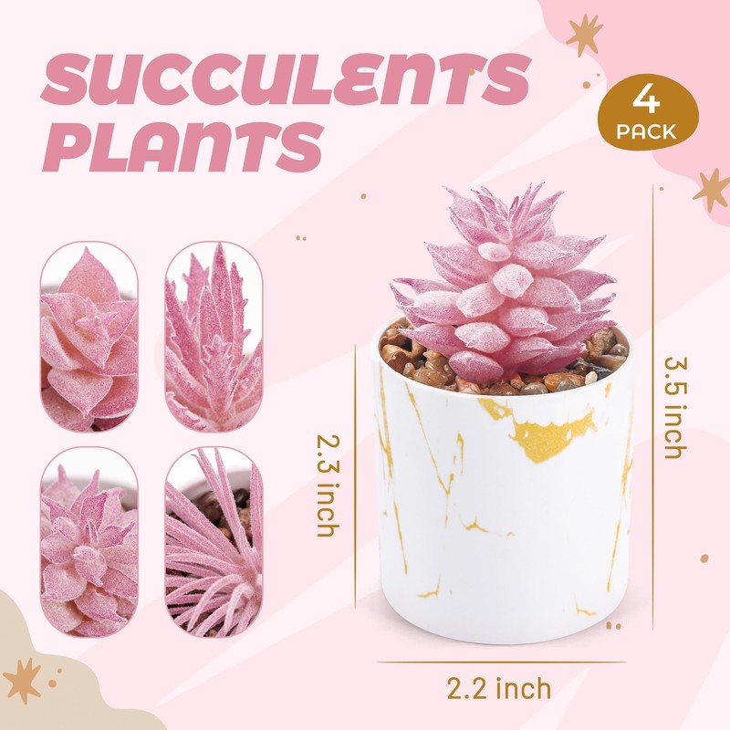 Der Rose 4-Pack Artificial Succulents Desk Plants Home Office Decor Pink gallery