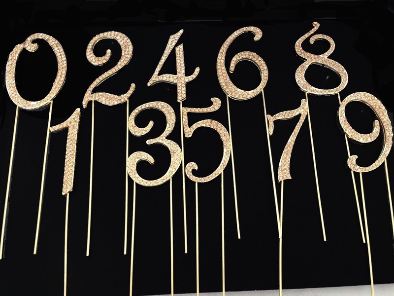 Birthday Cake Topper Pick Number Large Diamante Diamond Gold Rhinestone 7cm