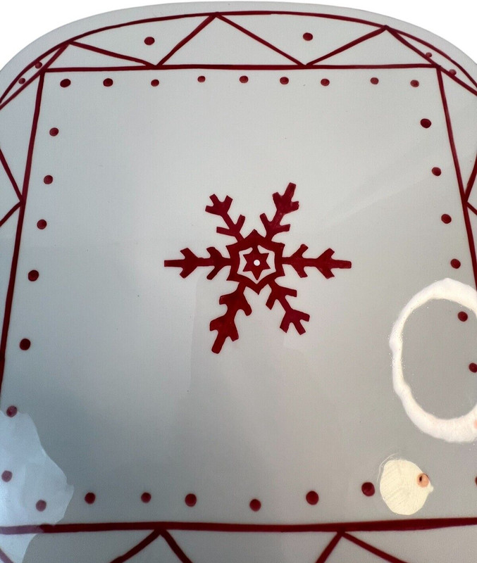 Red & White Snowflake Christmas Tree Pedestal Cake Stand Square 12" x 4" gallery