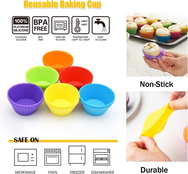 Silicone Cupcake Baking Cups 24 Pack, Reusable & Non-stick Muffin Cupcake Liners gallery