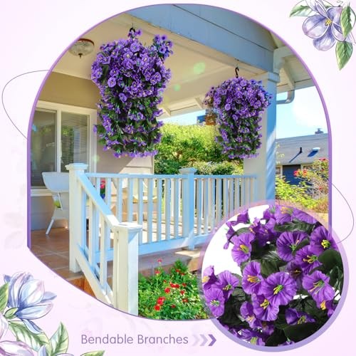 Suncalla Pcs Artificial Fake Hanging Flowers Plants for Outdoor Faux 2 Purple gallery
