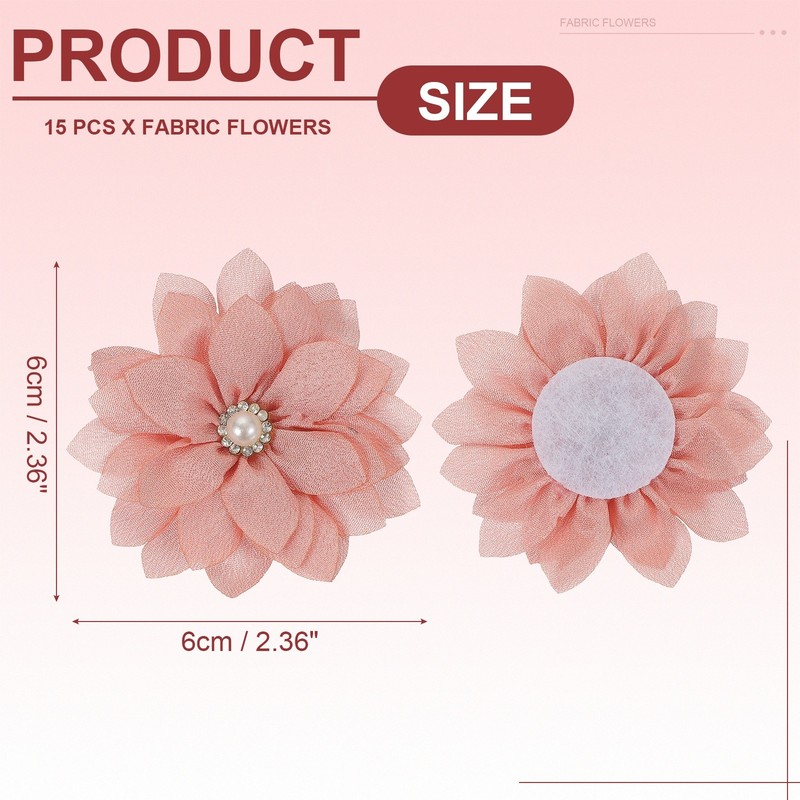 15Pcs 2" Fabric Flowers Rhinestone Pearls Sewing Fabric Flowers Pink gallery