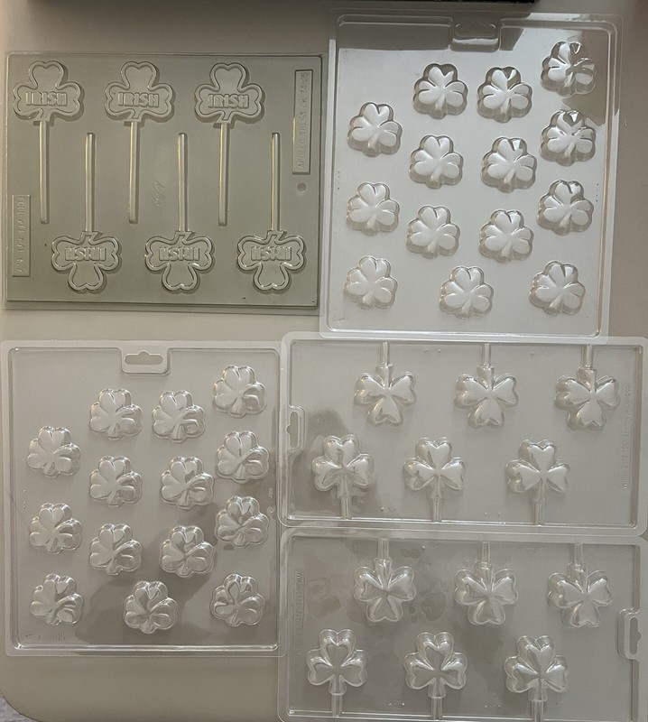 Lot Of 5 Clear Plastic Shamrock Candy Molds. Total Of 46 Molds