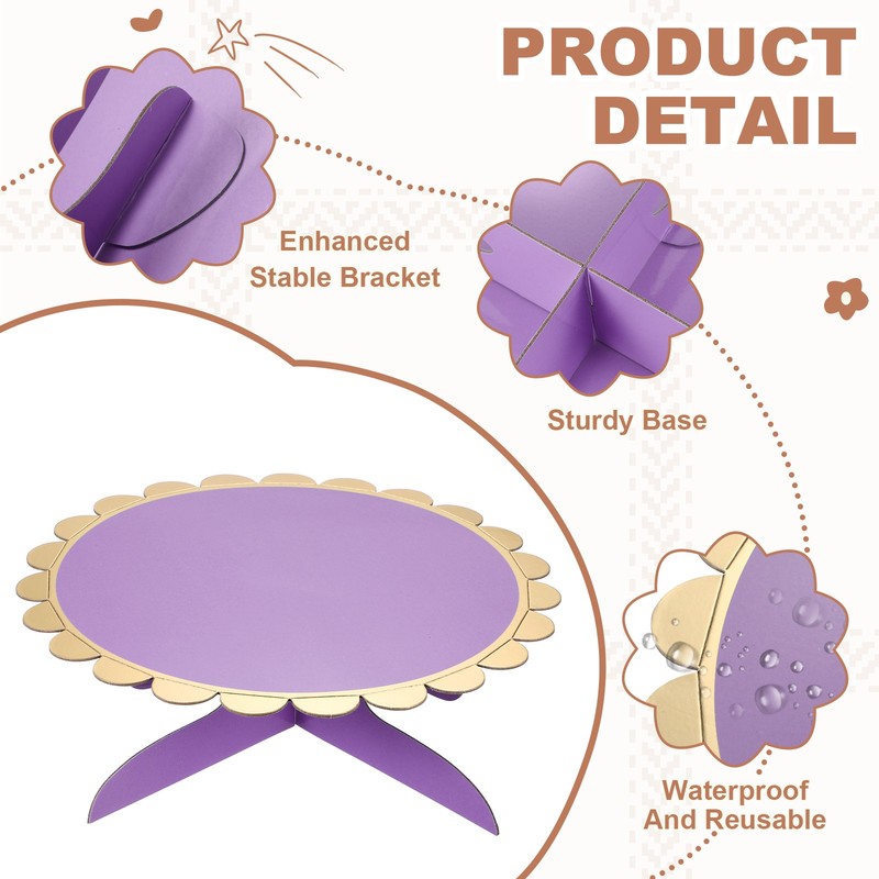 2 Pcs 1-Tier Cardboard Cake Stand Holder, 13 Inch Round Cupcake Stand, Purple gallery