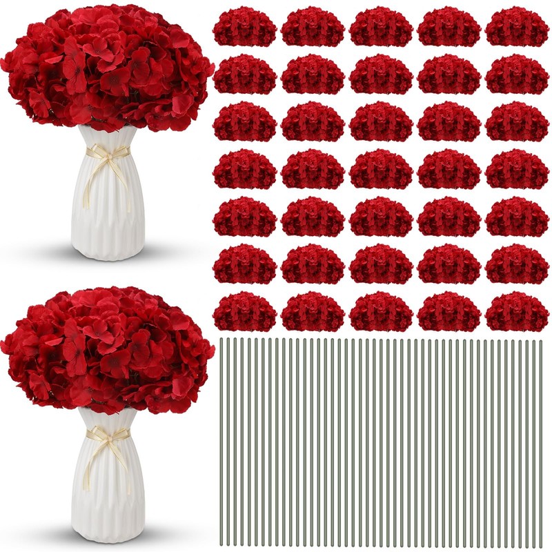 Unittype 300 Pieces Silk Hydrangea Artificial Flowers Heads Stems Faux