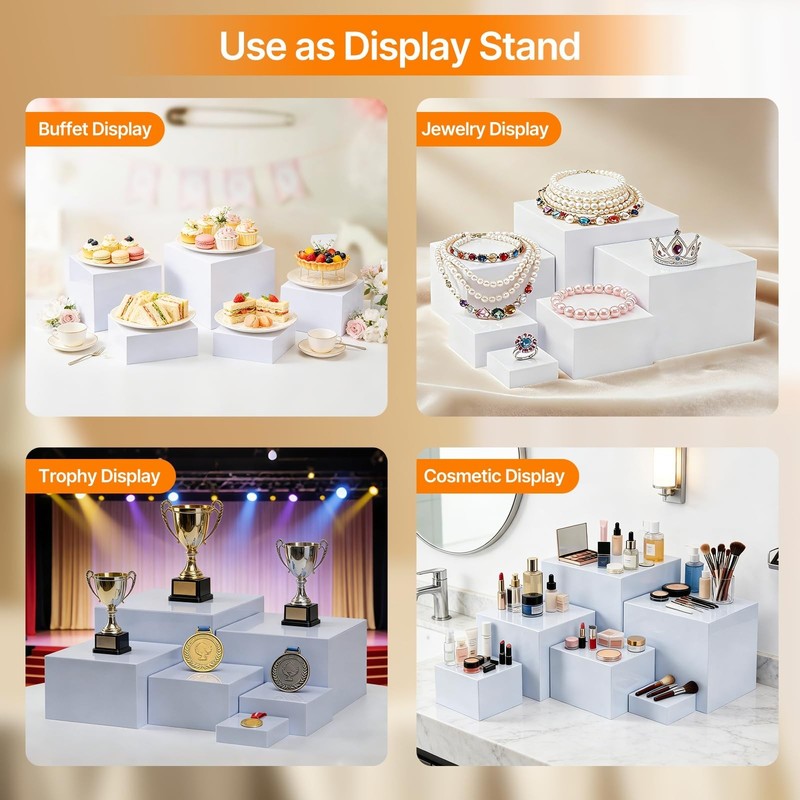 Stackable Buffet Risers Set - 6 White Acrylic Food Display Stands for Parties, C gallery