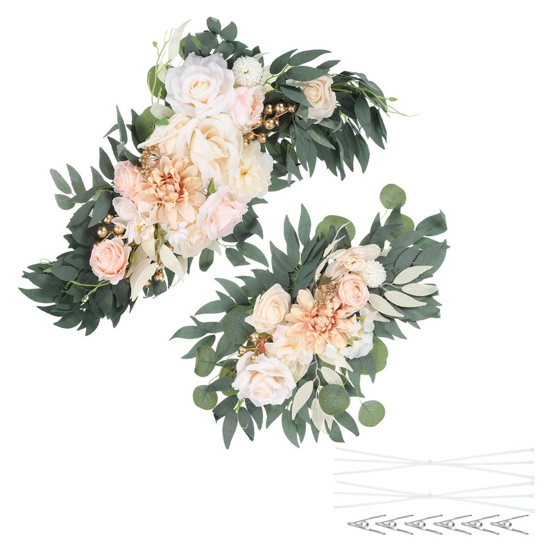 2 Pcs 26″ Wedding Arch Flower Artificial Silk Floral with Clip Champagne/Cream