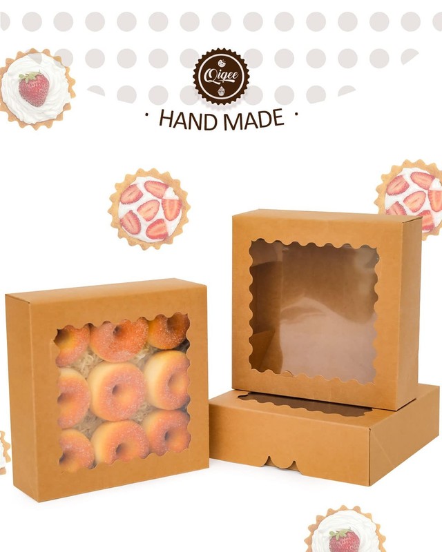 50 Pack 8x8x2.5 Inch Brown Bakery Box With Window AutoPop Up Pie Case gallery