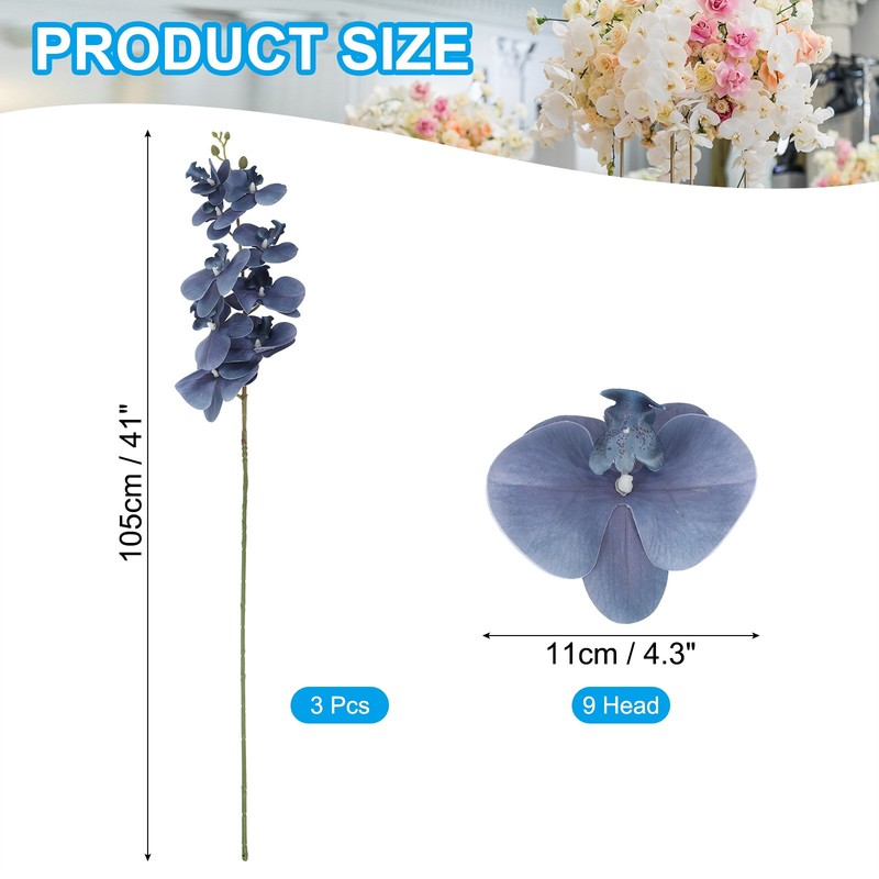 3Pcs 41" 9 Heads Artificial Flowers Orchid for Faux Phalaenopsis, Dark Blue gallery