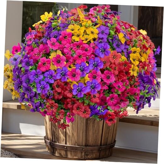 Artificial Flowers for Outdoors Fake 14 Mixed, 4 Colors Red Pink Purple Yellow gallery