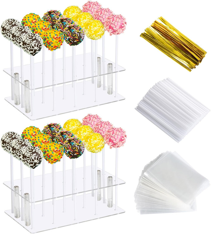 2 Pack Cake Pop Stand with Sticks & Wrappers, 15 Holes Acrylic Cake Pops Holder gallery
