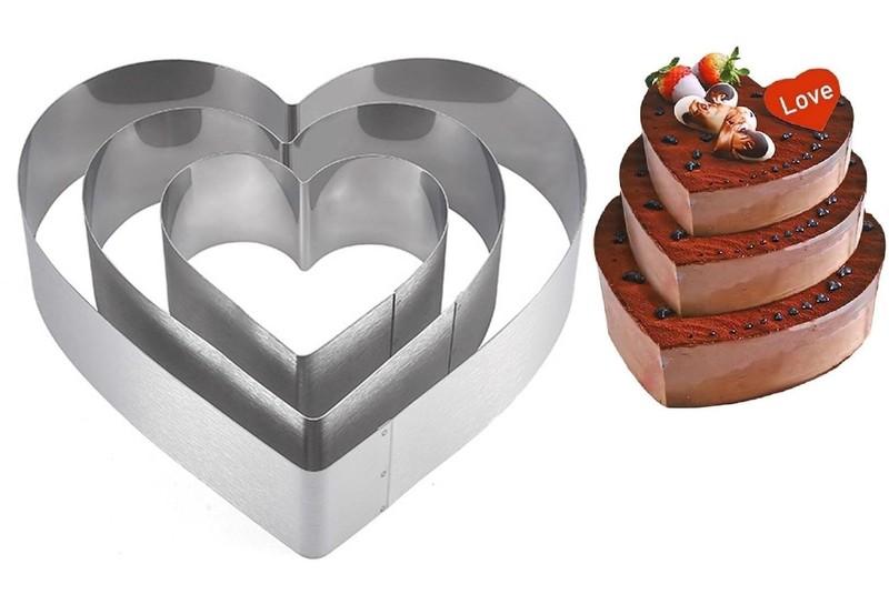 Stainless Steel 6 Inch 8 Inch 10 Inch Heart Shaped Cake Ring Molds Set, Heart...