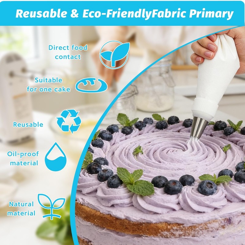 Reusable Cotton Piping Bags & Tips Set -16" Large Pastry Bag with 10 lcing Ti... gallery