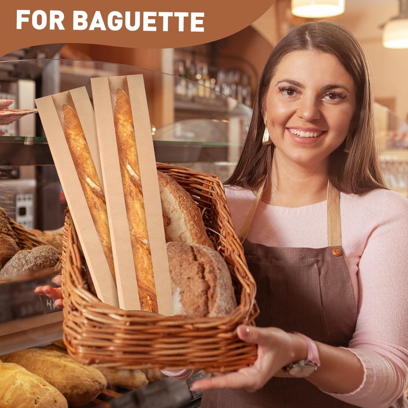 100 Pack Paper Baguette Bread Loaf Packing Bakery Storage Bags with Window fo... gallery