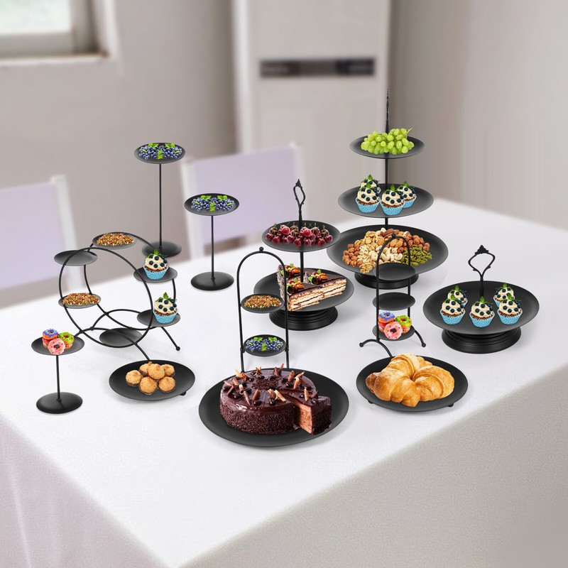 12 pcs Round Dessert Displays Black Cupcake Plate Cake Stands Fruit Snack Holder
