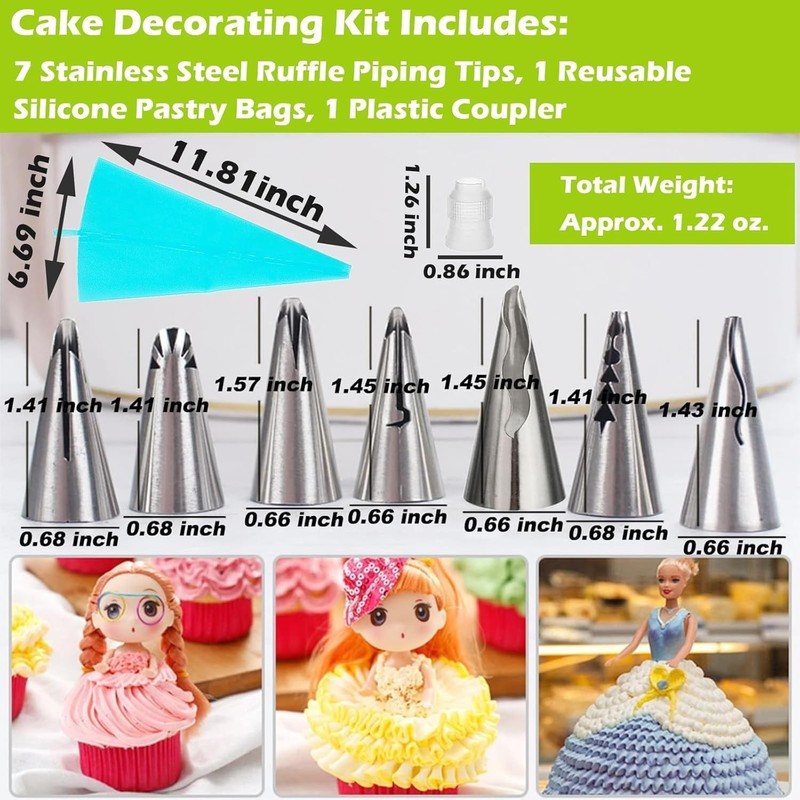 9-Piece Vintage Ruffle Piping Tips Set - Stainless Steel Cake Decor Essentials gallery