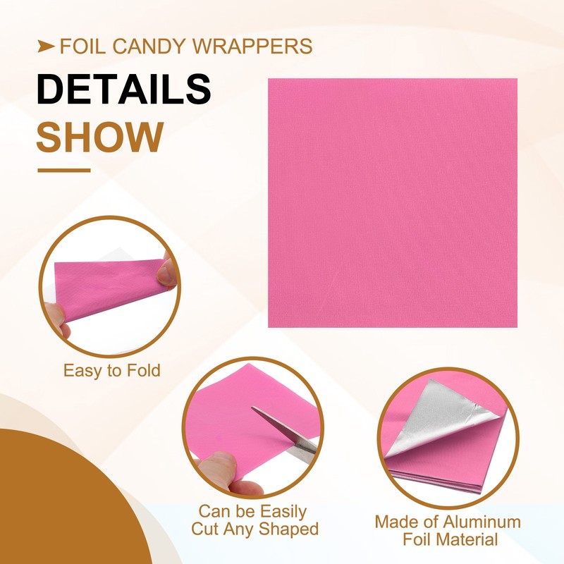 Foil Candy Wrappers 3x3 Inch, 100 Pcs Pink Fine Grid Paper for DIY Chocolate gallery