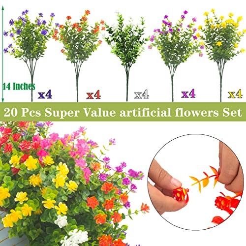 Grunyia 20 Bundles Outdoor Artificial Fake Flowers UV Resistant Eucalyptus-mix gallery