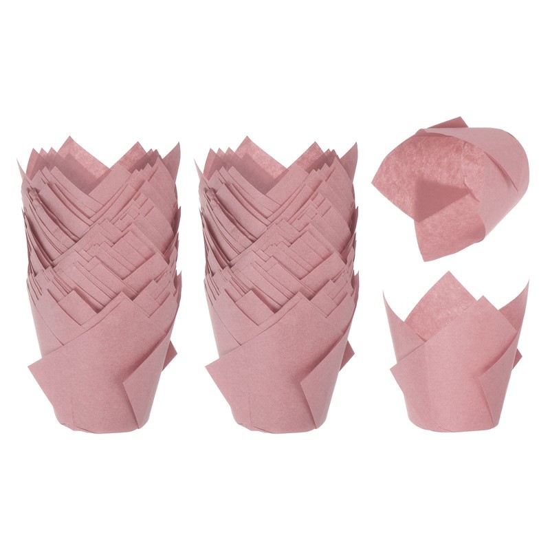 200Pcs Tulip Baking Cups Cupcake Muffins Liners Paper Greaseproof Wrappers Pink