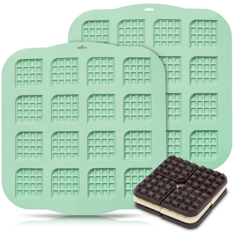 Silicone Chocolate Waffle Mold, 2 Pack Mini Square Silicone Mold Non-Stick Wa…