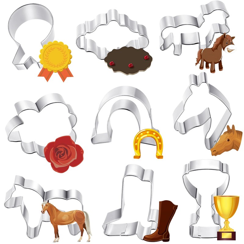9 Pcs Derby Cookie Cutter Baking Set Stainless Steel Metal Mold with Horse Po…