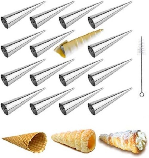 16 Pcs 5 Inch Stainless Steel Cream Horn Molds Conical Danish Pastry Cones