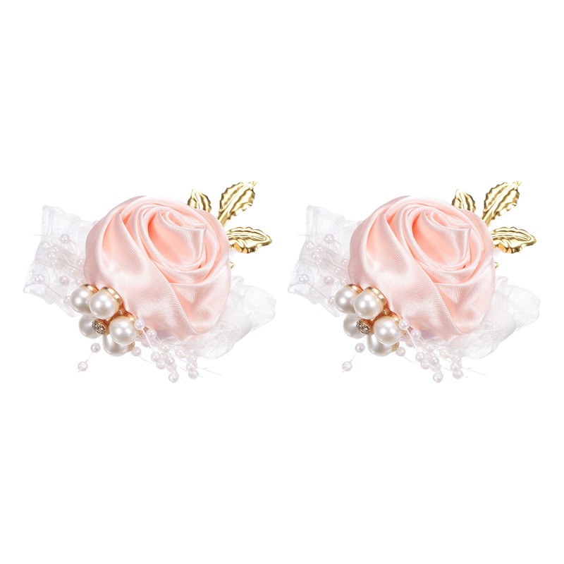 2pcs Wrist Corsage Artificial Flower Bracelets Rose Decorative 7x7cm Pink