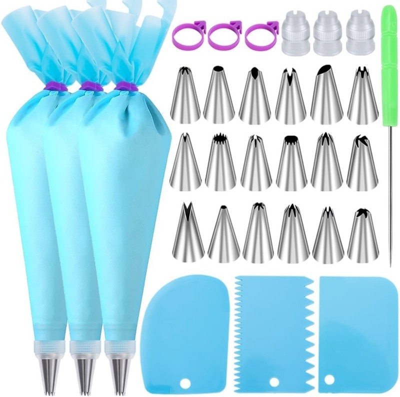 Piping Bags and Tips Set, Cakes Decorating Kit Reusable, Pastry Bags | 3 Reus... gallery