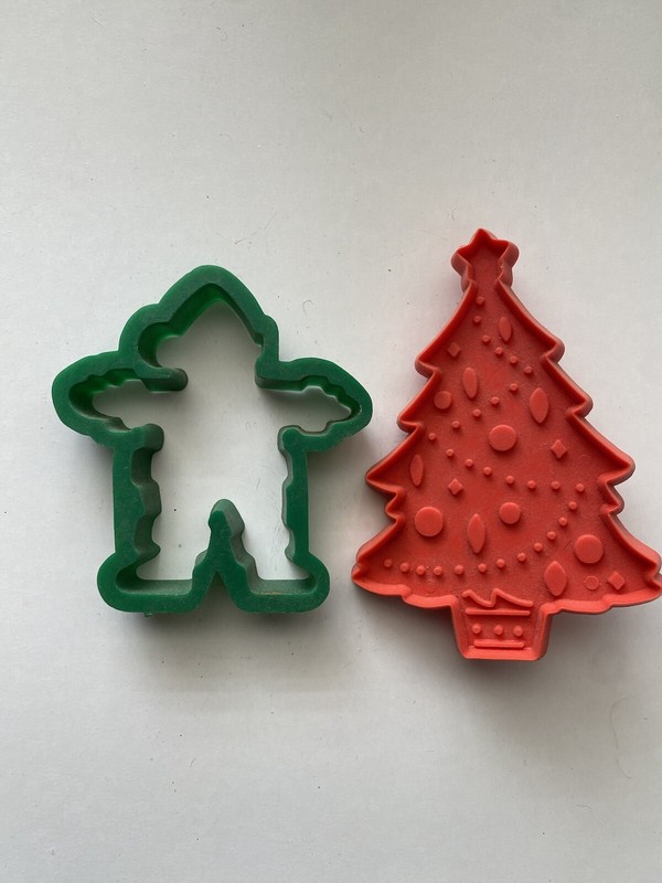 Vintage Hallmark Cards Christmas Tree and Green Elf Man Cookie Cutter Lot of 2 gallery