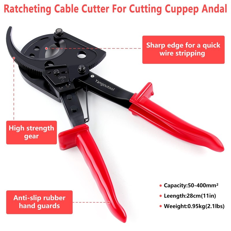 Yangoutool Ratcheting Cable Cutters 400mm² / Φ22.5mm Heavy Duty Copper Aluminum gallery
