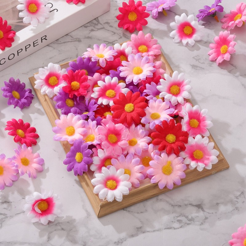 100pcs Artificial Daisies Flower Heads,1.6" Silk Fake Daisies, Orange/Purple gallery