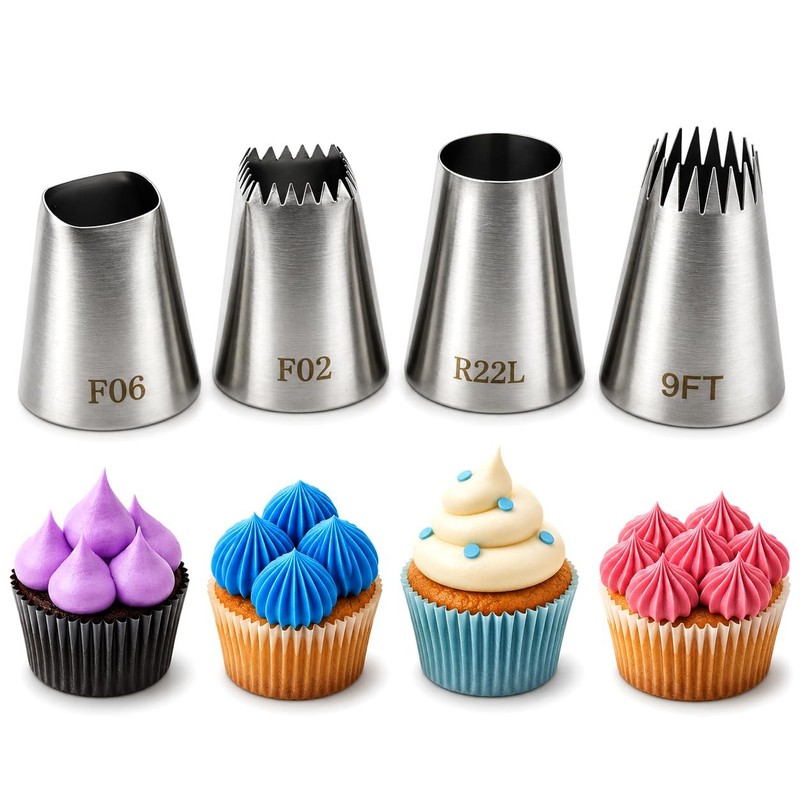4 PCS Stainless Steel Seamless Piping Icing Tips FO2 FO6 9FT R22L Nozzle