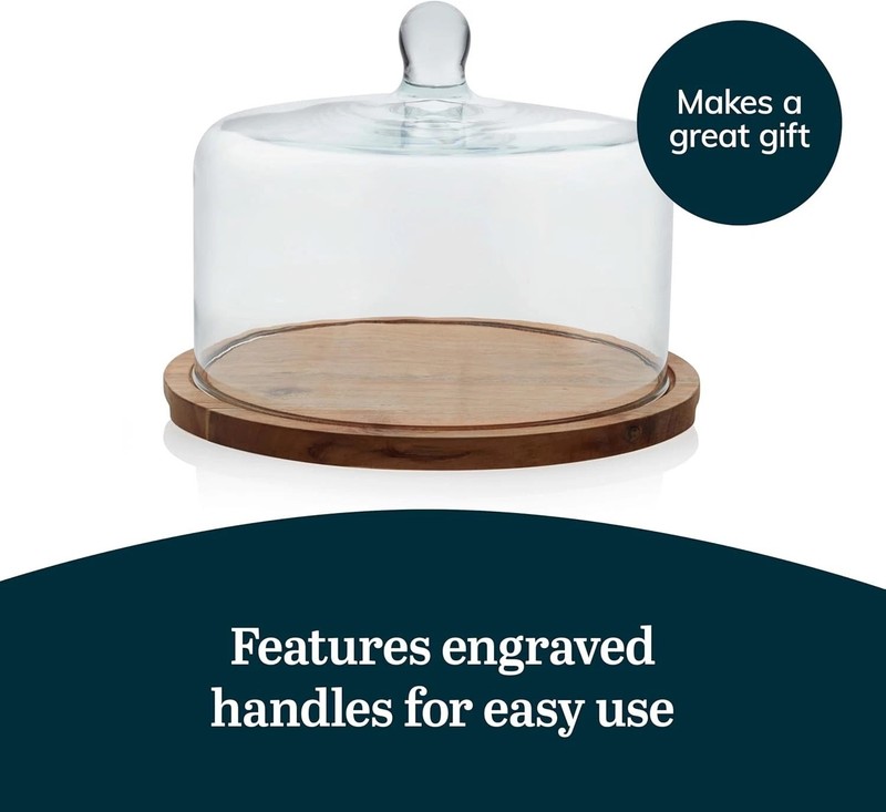 Acacia Wood Cake Stand with Lid, Ball Top Handle Cake Holder with Lid, Covere... gallery