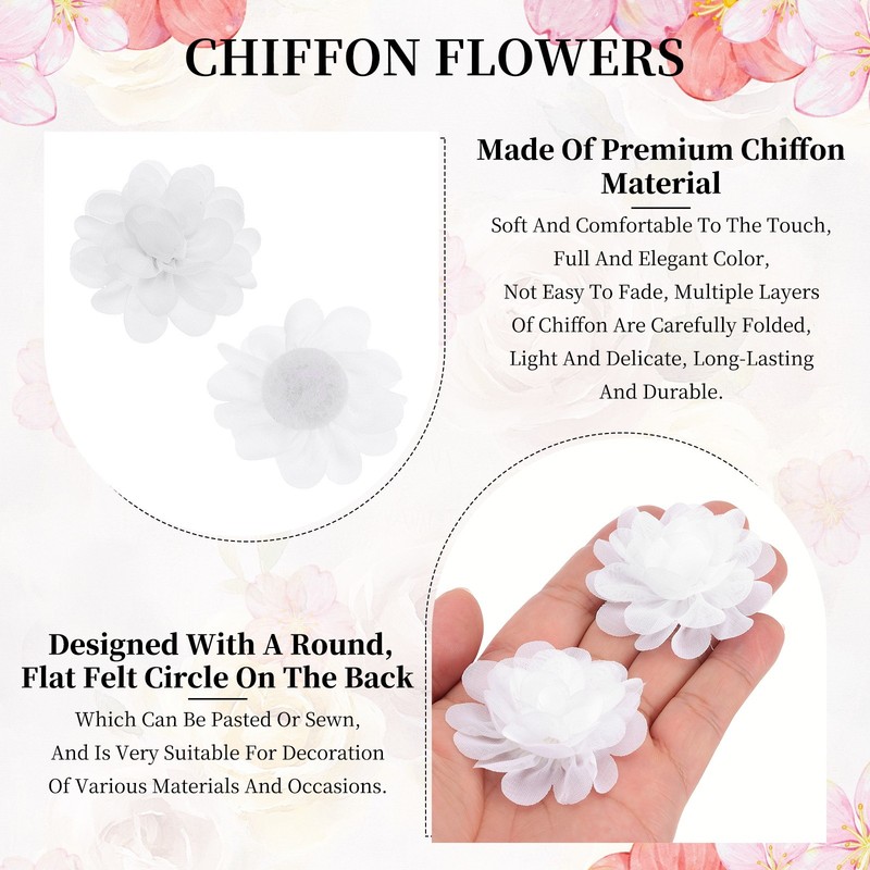 20Pcs 2" Chiffon Flowers Sewing Fabric Flower Appliques for Crafts White gallery
