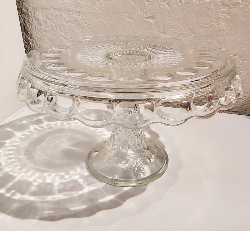 Vintage McKee Plymouth Thumbprint Cake Stand-Lace Edge-Rum Well-Wedding-Party