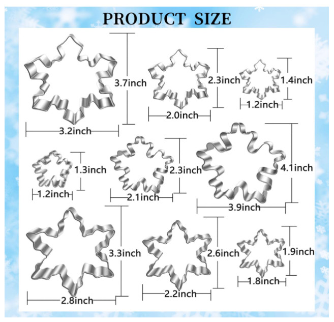 Snowflake Metal Cookie Cutter Set 9 Pcs 1.2"- 4" Christmas Winter New gallery
