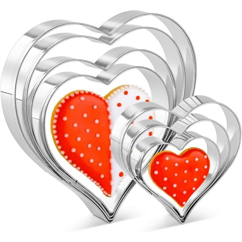 Heart Cookie Cutter Set of 7 Stainless Steel Small Shapes for Baking Biscuit