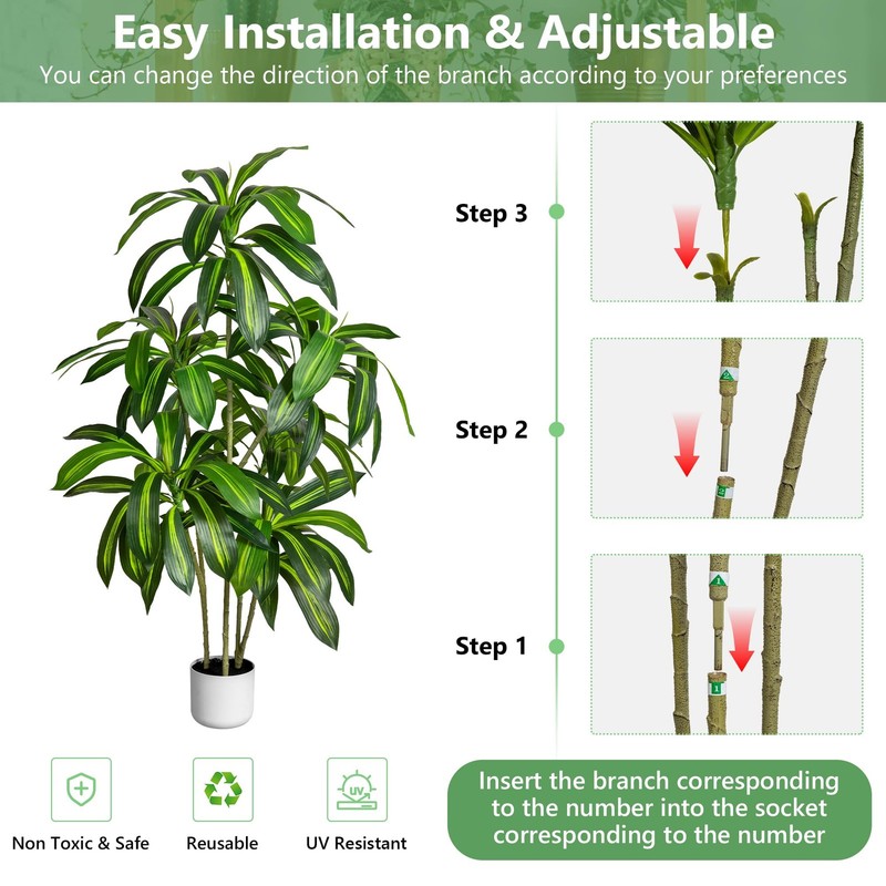 Zinloo Artificial Dracaena Tree 5Ft Artificial Indoor Tree Large Indoor Plant gallery