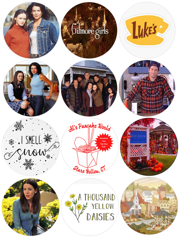 12 pc. Gilmore Girls edible image rounds, choose sz. PRE CUT