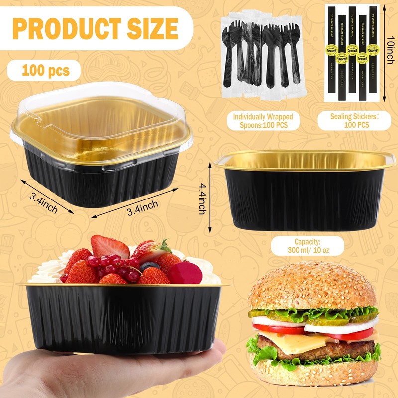 Sliner 100 Pcs 10 oz Mini Cake Pans with Lids Aluminum Foil Disposable Baking... gallery