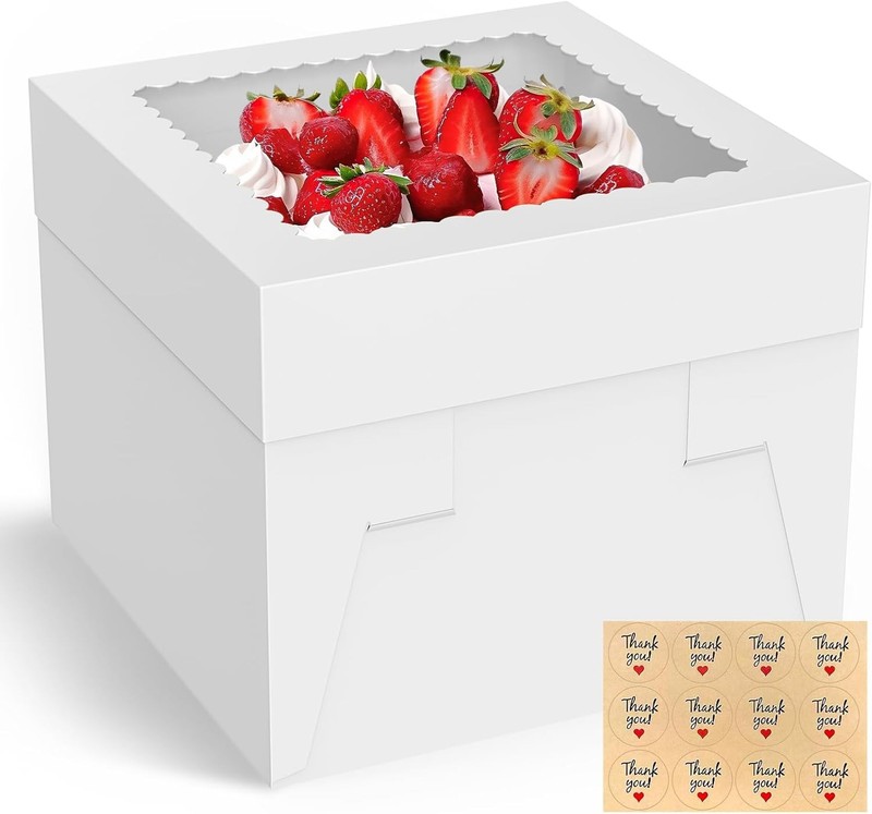 Large Window 10x10x8 Inch Cake Box for Transport – Holds 10 Inch Cakes, Pies,