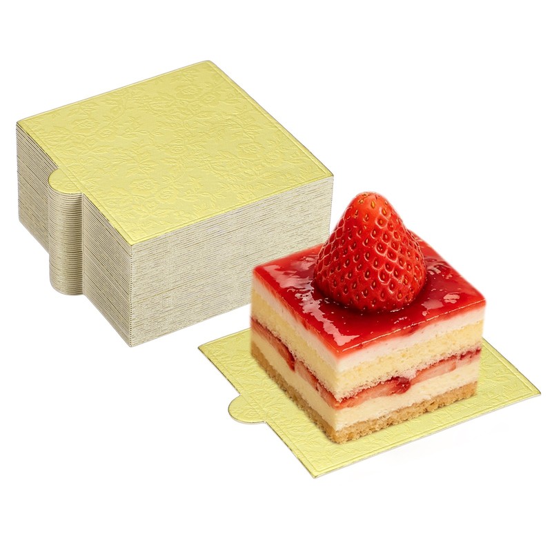 50 Pcs Mini Cake Boards, 3.5 Inch Square Mousse Cake Base, Floral Gold