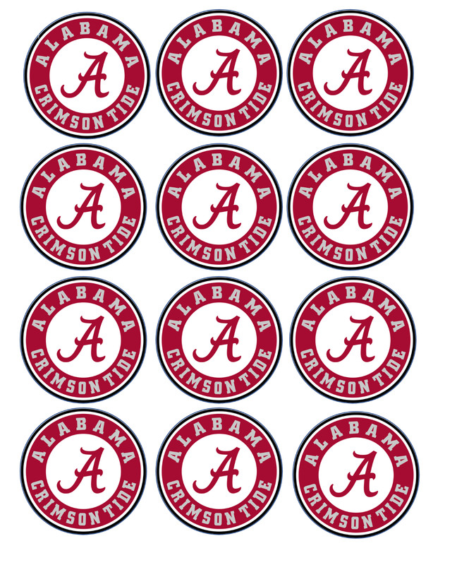 12 Alabama crimson tide, edible paper, cupcake cookie toppers CHOOSE SIZE