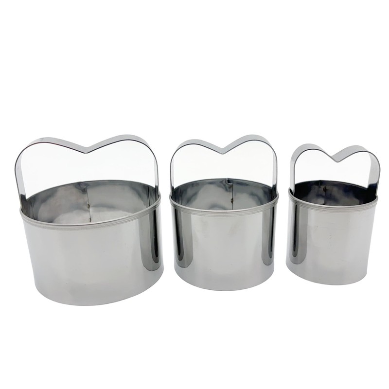Fluted Round Cookie Cutters w/ Handle 3pcs 1.8 2.5 3in Metal Baking Set