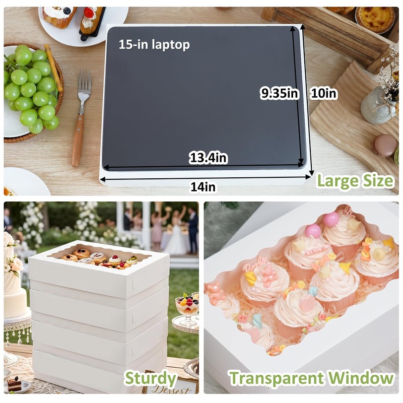 10pcs 14x10x4in Sheet Cake Boxes White Rectangle Bakery Boxes with Window, fo... gallery
